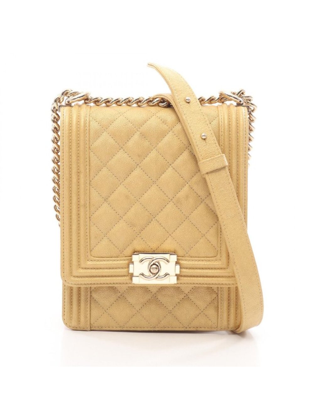Chanel Shoulder Bag Boy North South Yellow Caviar Leather Flap Chain